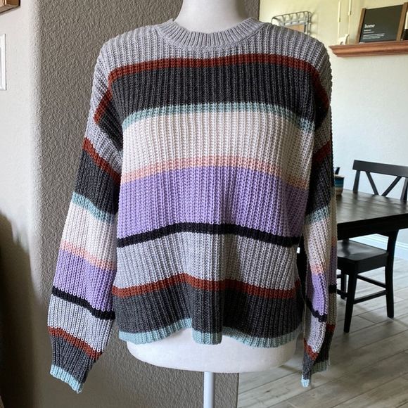 American Eagle Outfitters Tops - American Eagle Knit Sweater Oversized S Stripped Crew Neck Color Block